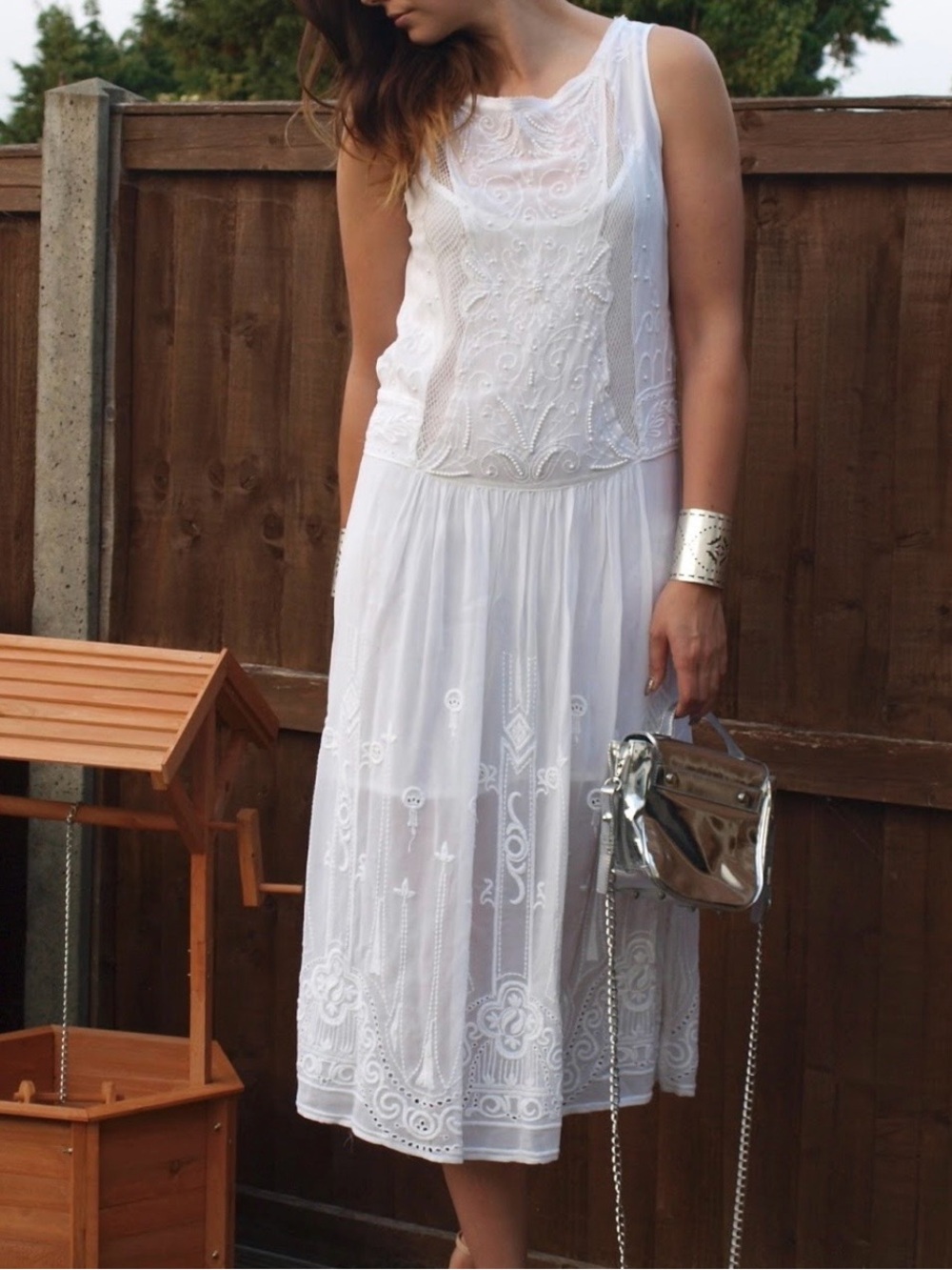 Zara Woman White Embroidered Beaded Maxi Dress Size L